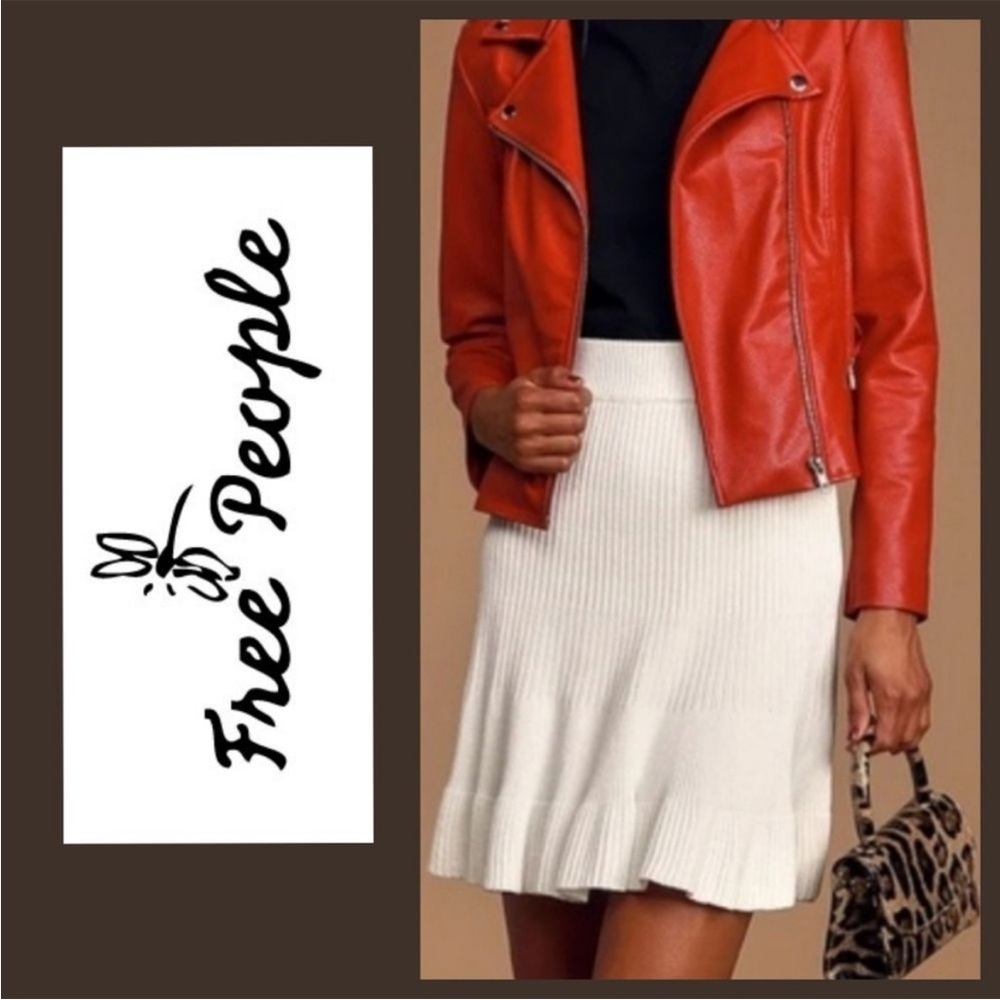NWT. Free People Solid Gold Ivory Ribbed Knit Skirt